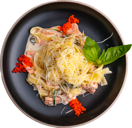 ФЕТТУЧИНИ С ЛОСОСЕМ И ИКРОЙ 354